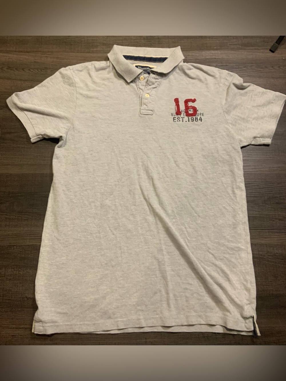 Bluenotes Men's Light Gray Polo with Red '16' Accent